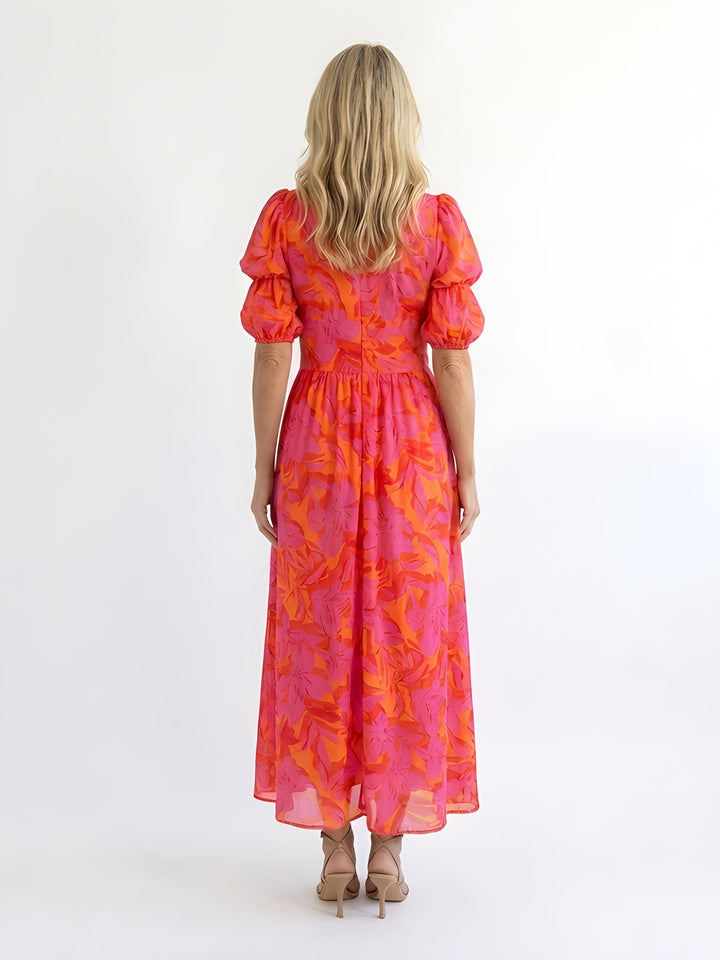 Olive | Floral Puff Sleeve Midi Dress