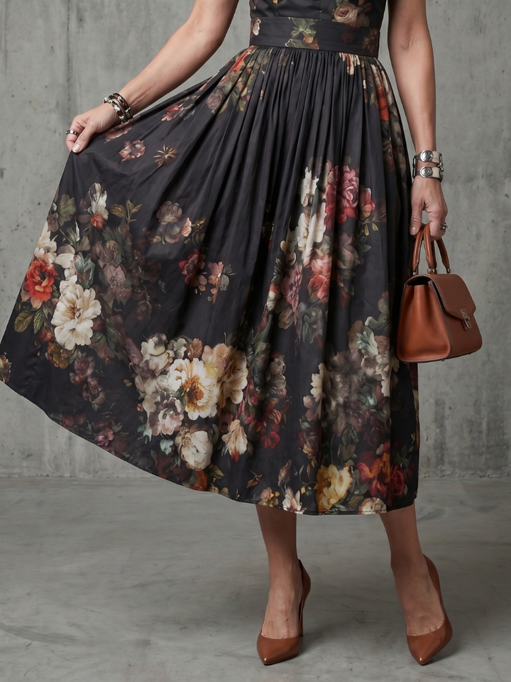 Fleur | High Neck Pleated Midi Dress
