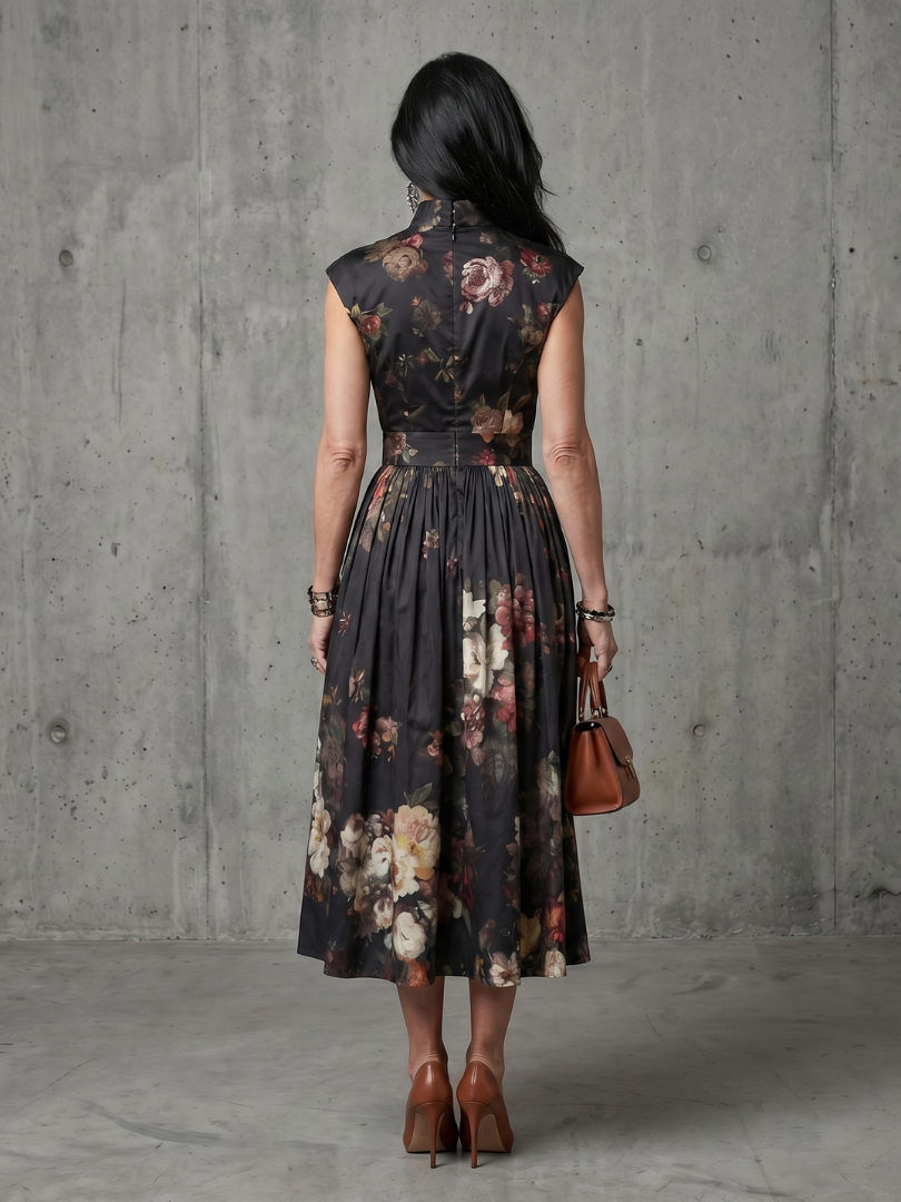 Fleur | High Neck Pleated Midi Dress