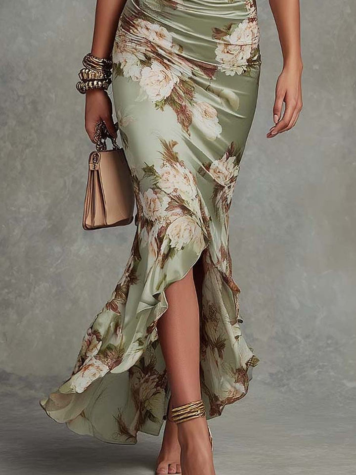 Anastasia | Floral Print Satin Long Dress