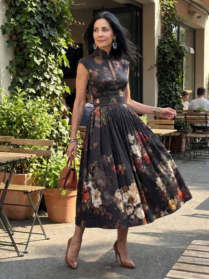 Fleur | High Neck Pleated Midi Dress