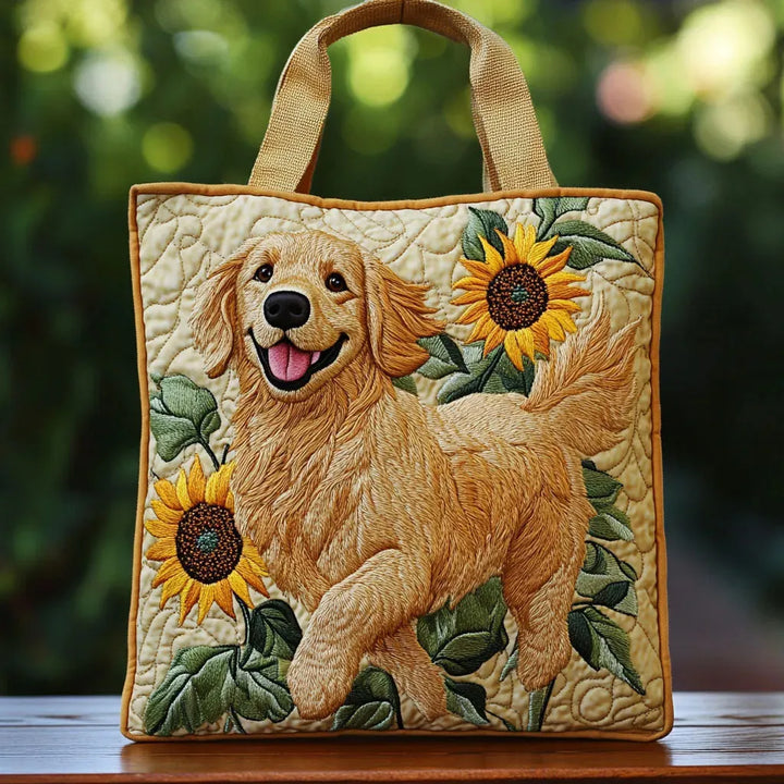 Golden Retriever design of the Leah quilted tote bag