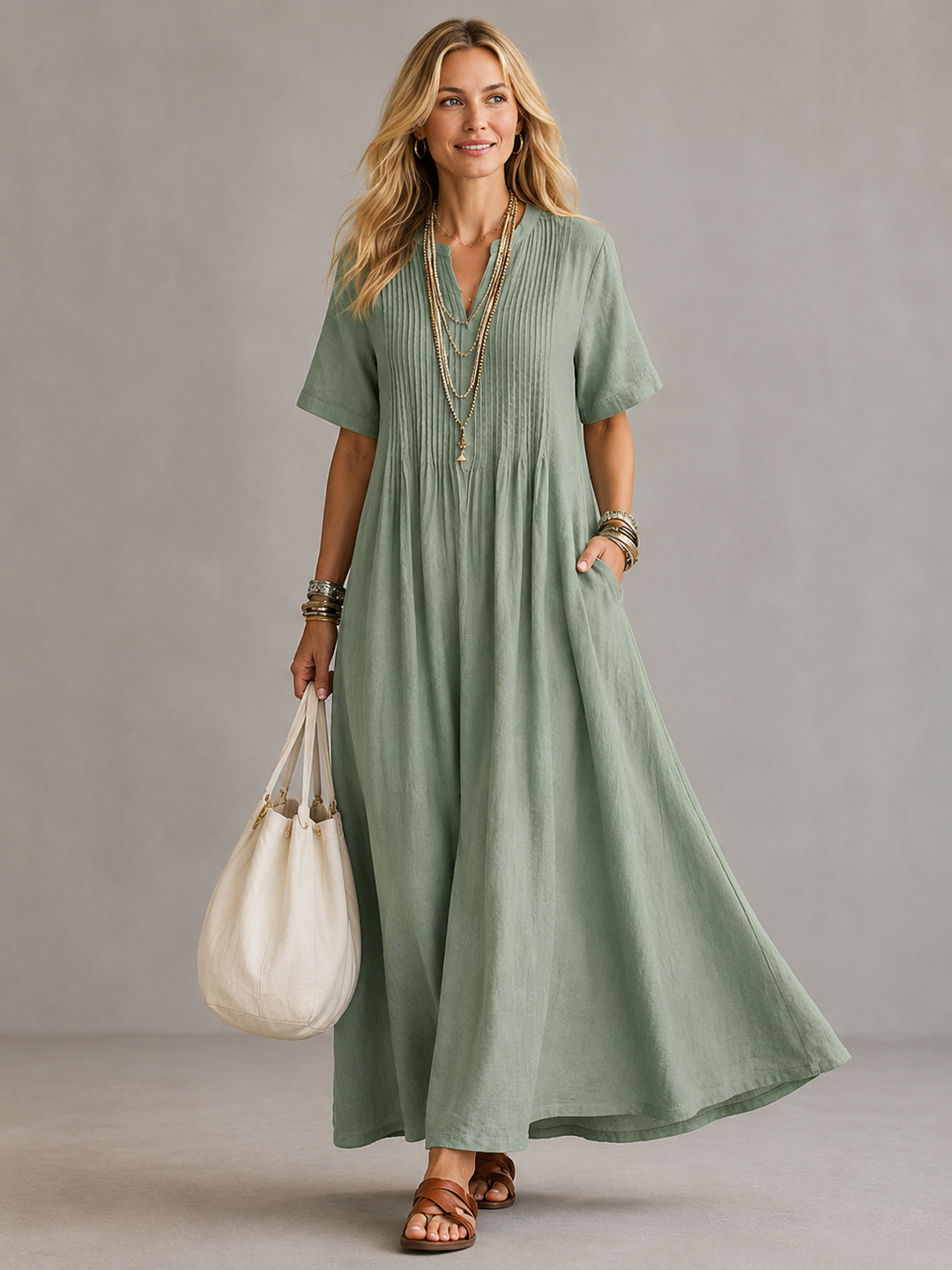 Eliza | Pleated Flowing Maxi Dress