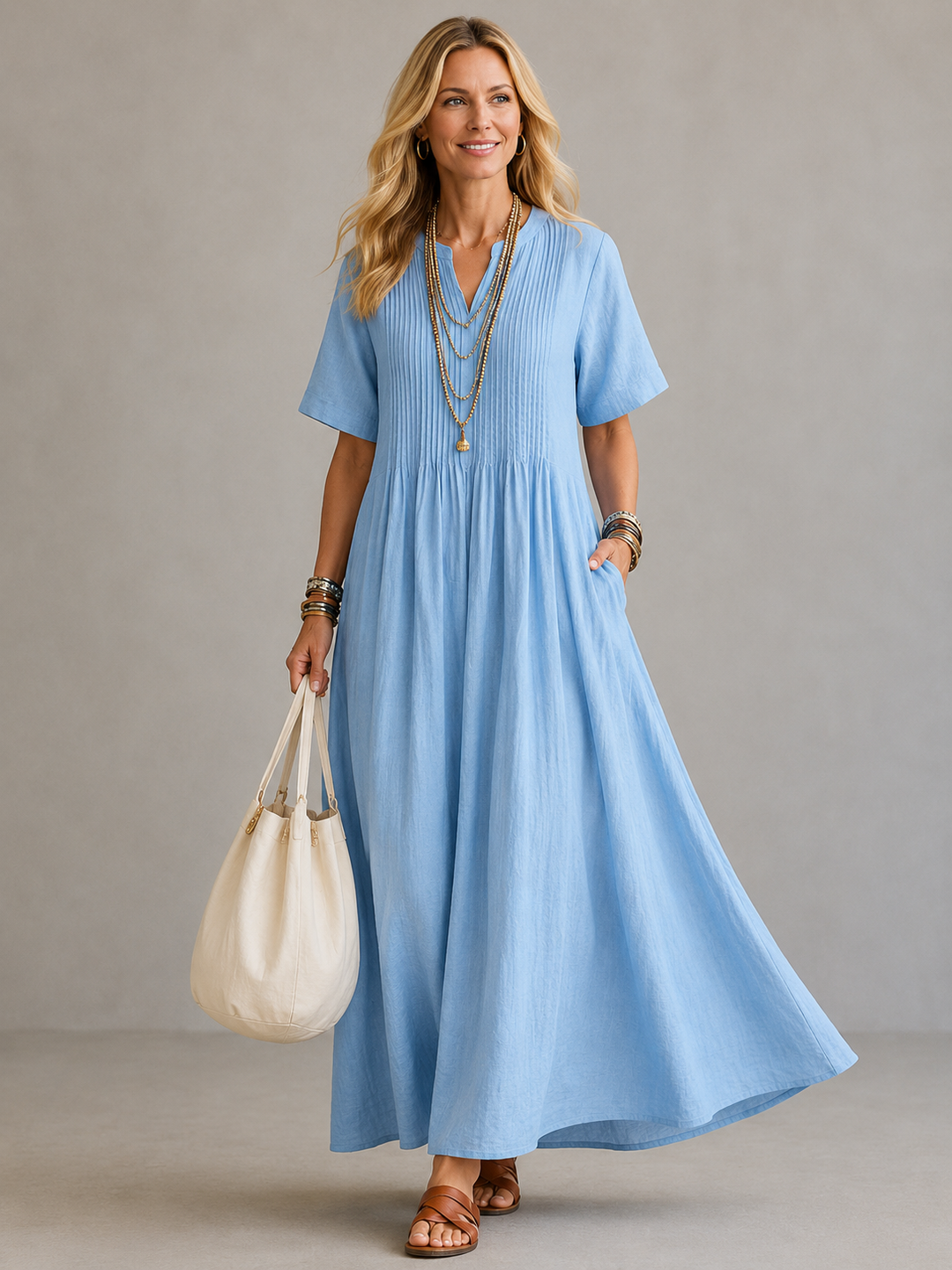 Eliza | Pleated Flowing Maxi Dress