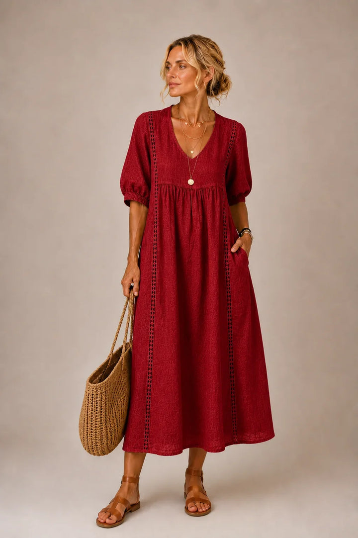 Alba | Relaxed Lace Trim Linen Dress