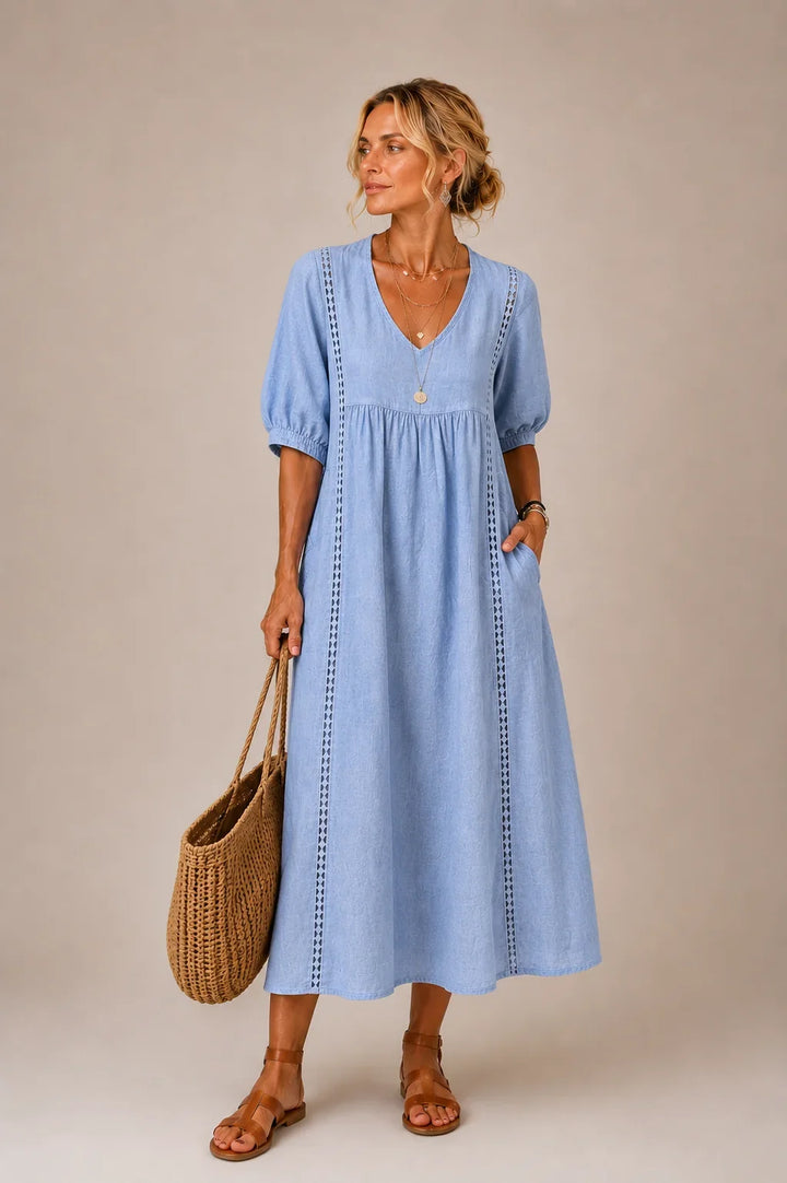Alba | Relaxed Lace Trim Linen Dress