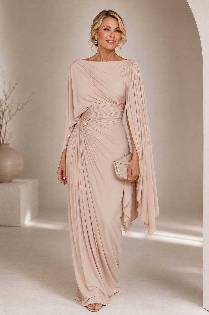 Tabitha | Draped Cape-Sleeve Maxi Dress