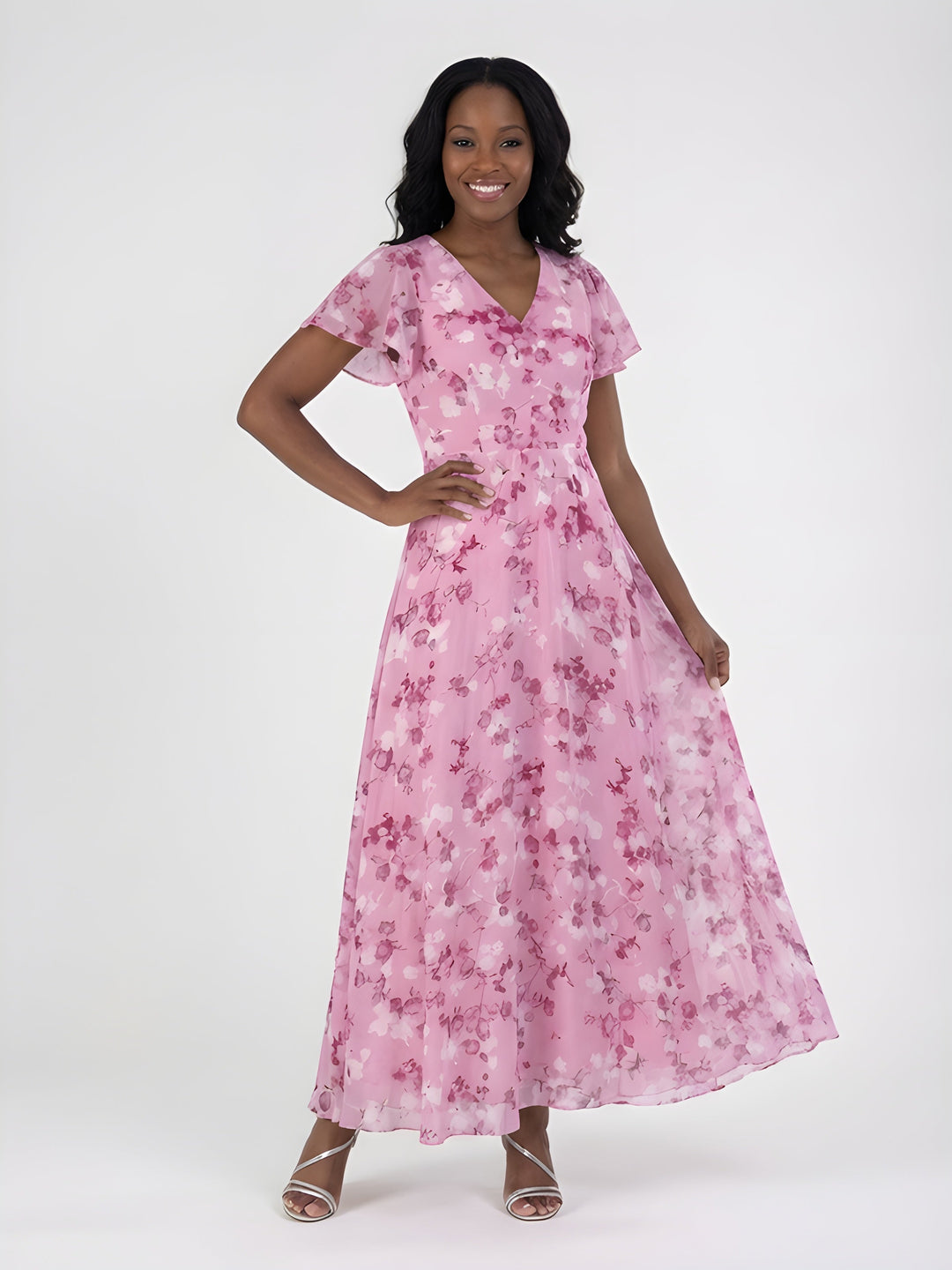 Lorna | Flutter Sleeve Chiffon Maxi Dress