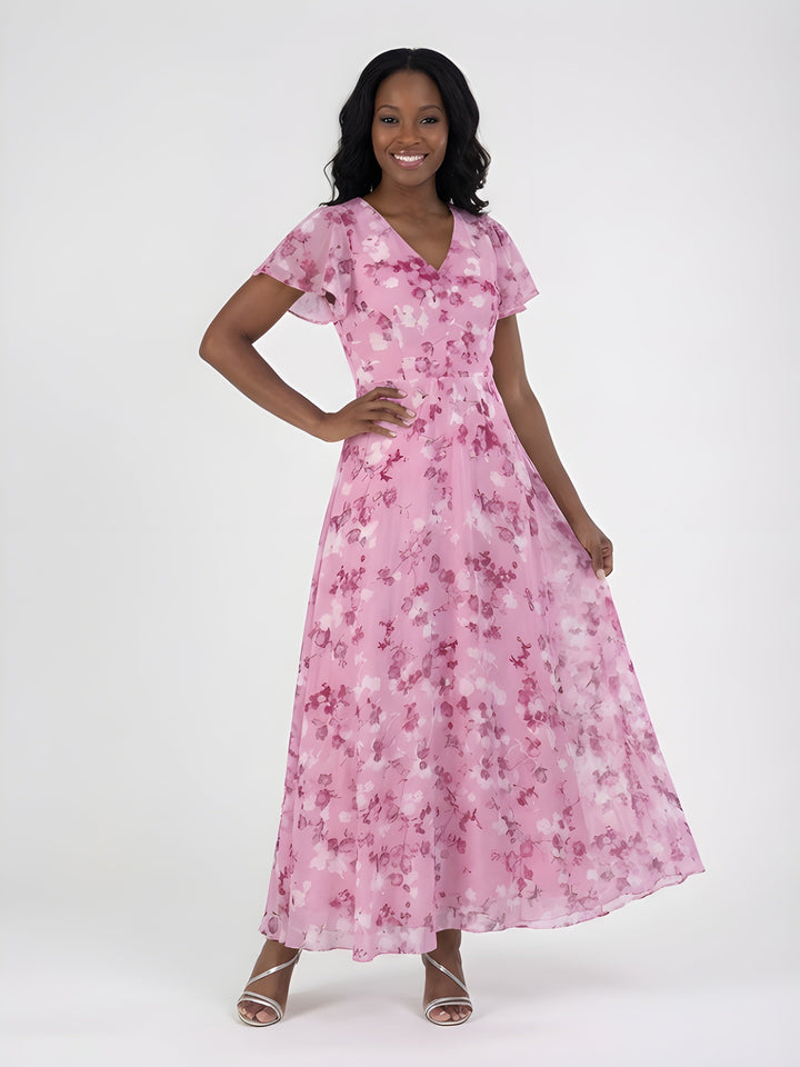 Lorna | Flutter Sleeve Chiffon Maxi Dress