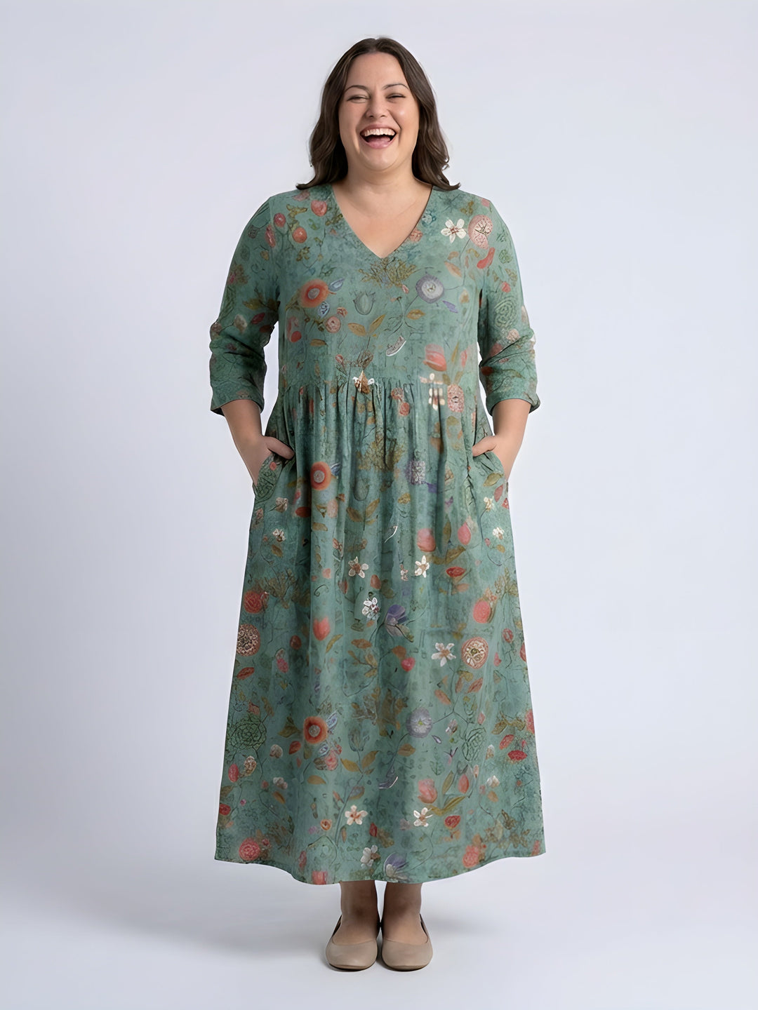 Natalia | Floral Three-Quarter Sleeve Maxi