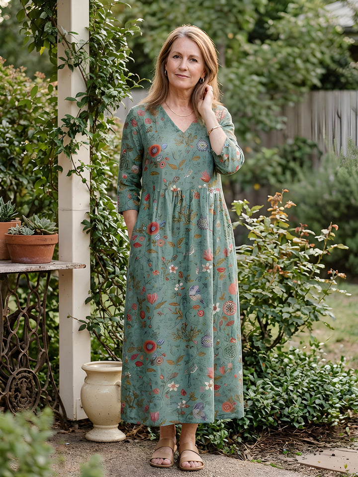 Natalia | Floral Three-Quarter Sleeve Maxi