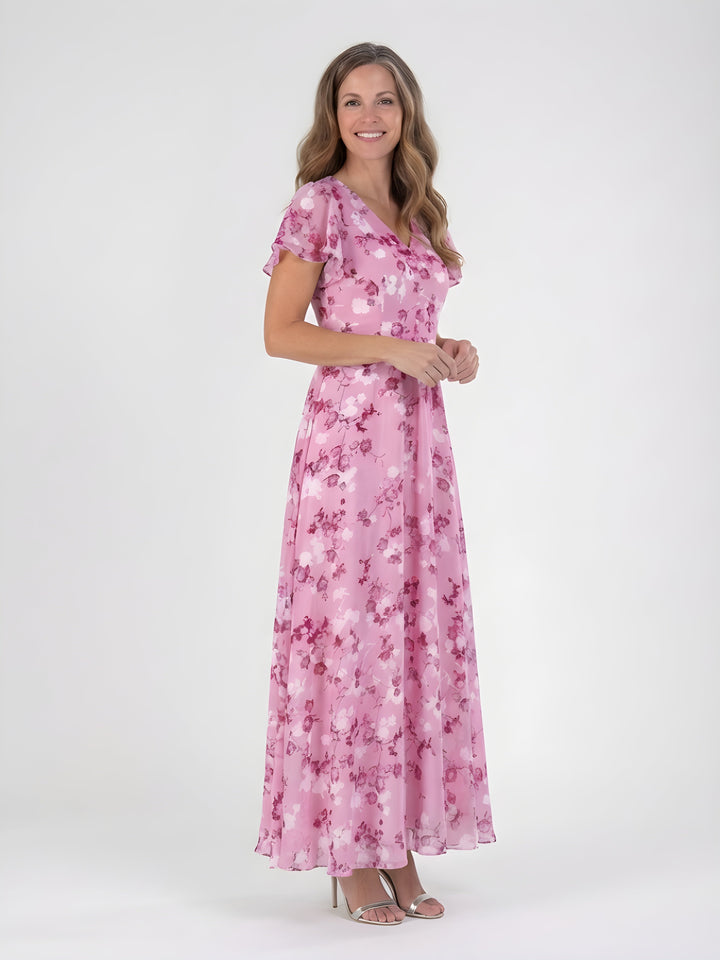 Lorna | Flutter Sleeve Chiffon Maxi Dress