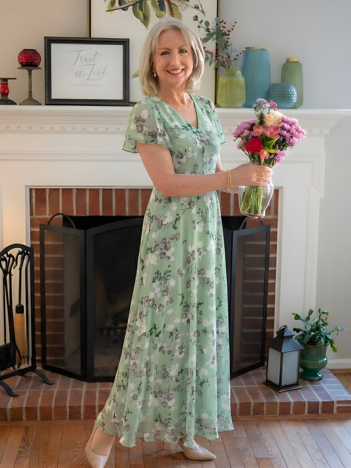 Lorna | Flutter Sleeve Chiffon Maxi Dress