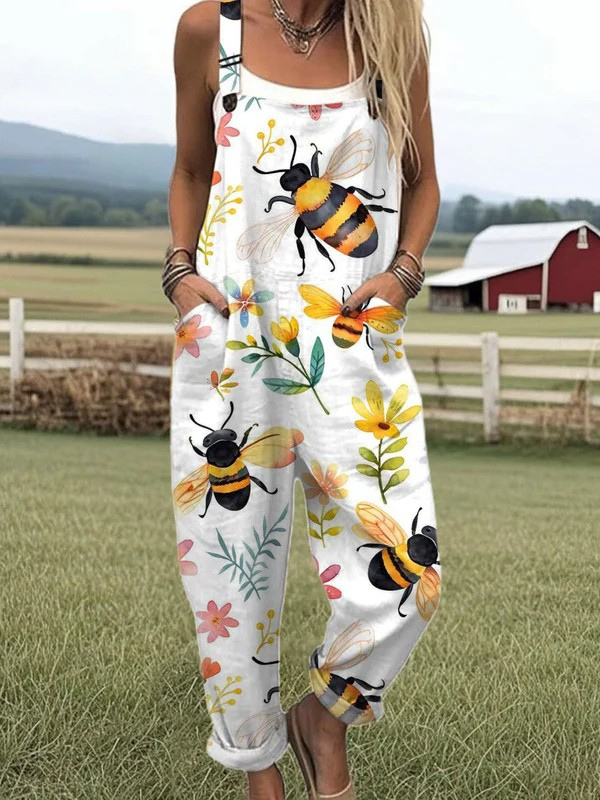 Philomena | Bee &amp; Floral Print Jumpsuit
