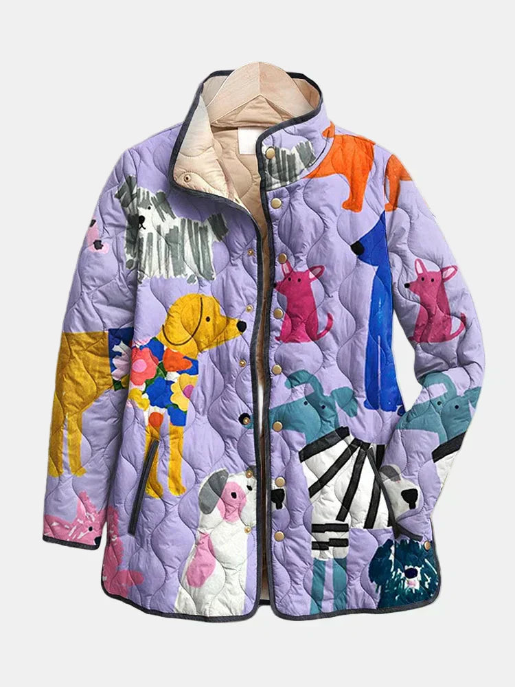 Tamsin | Playful Dog Print Quilted Jacket