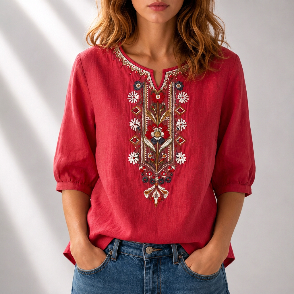 Eliza | Floral Embroidered Puff Sleeve Blouse