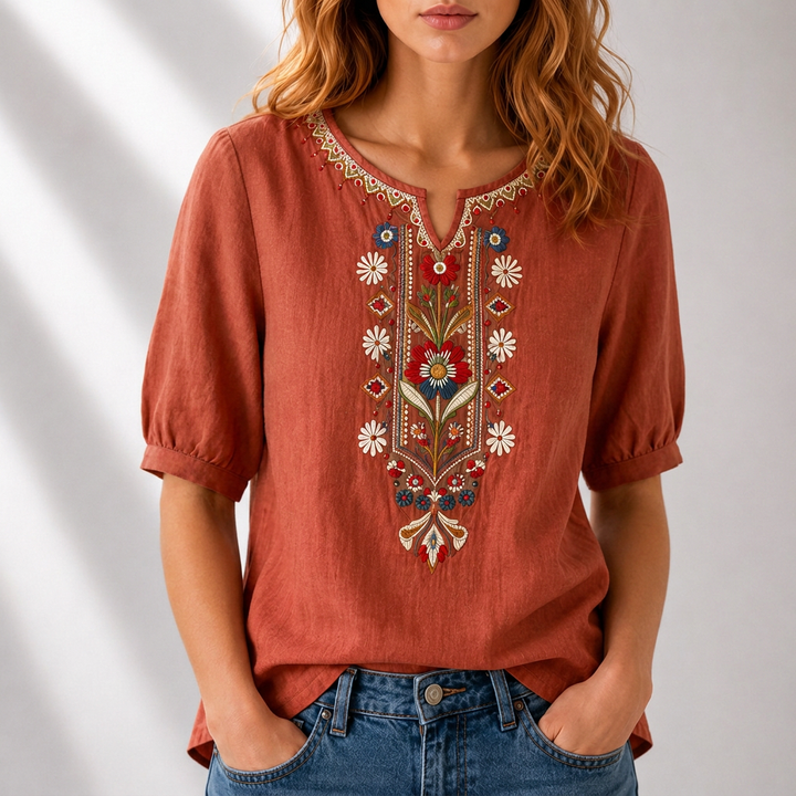Eliza | Floral Embroidered Puff Sleeve Blouse