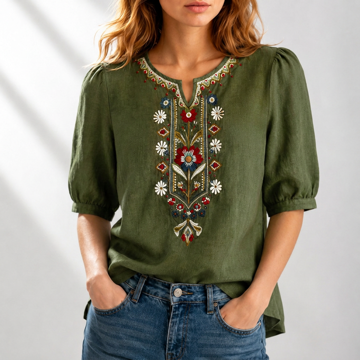 Eliza | Floral Embroidered Puff Sleeve Blouse