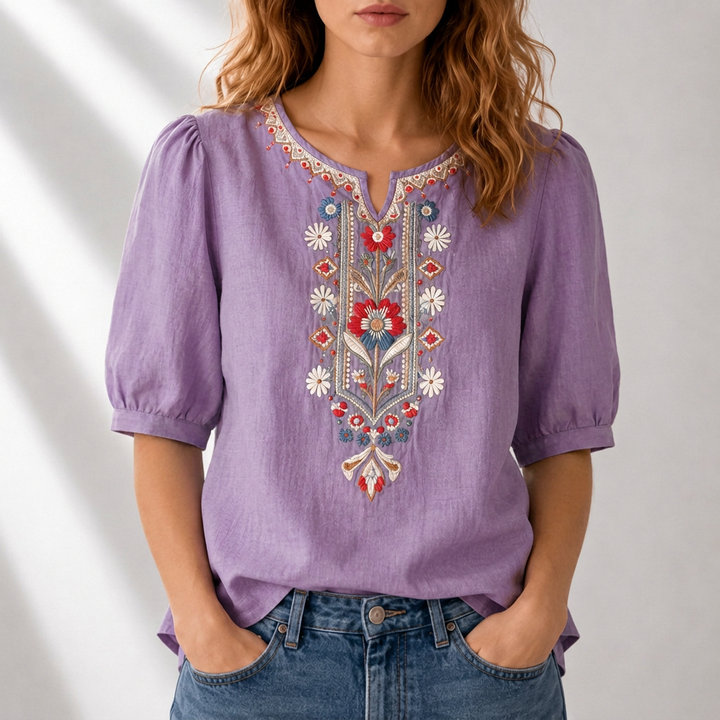 Eliza | Floral Embroidered Puff Sleeve Blouse