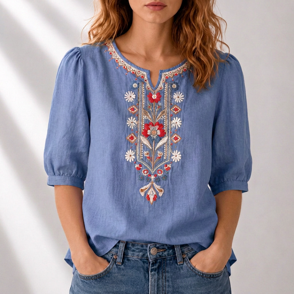 Eliza | Floral Embroidered Puff Sleeve Blouse
