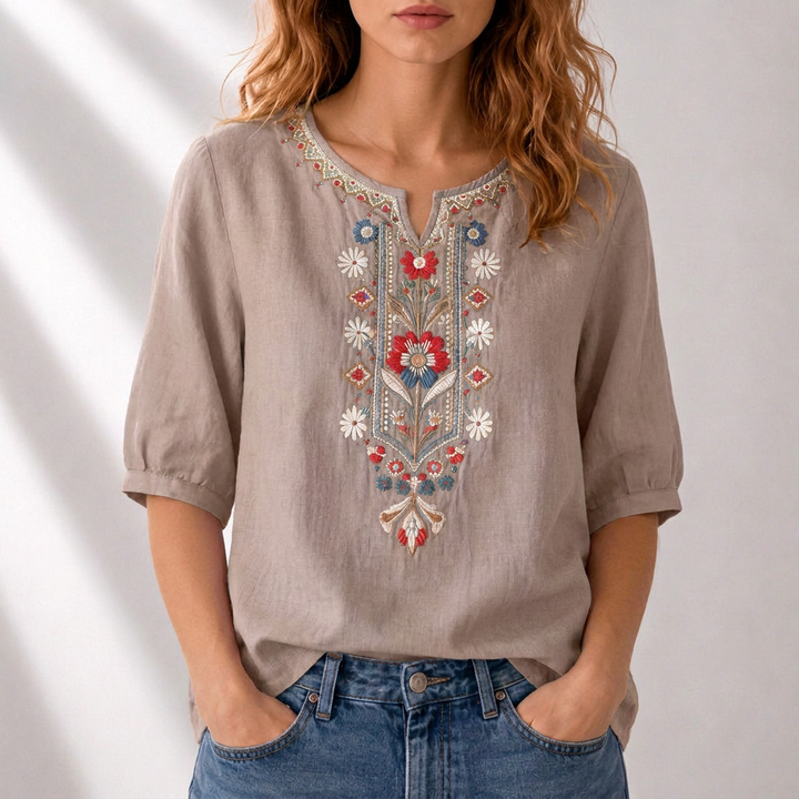 Eliza | Floral Embroidered Puff Sleeve Blouse
