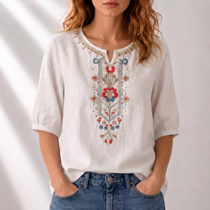 Eliza | Floral Embroidered Puff Sleeve Blouse