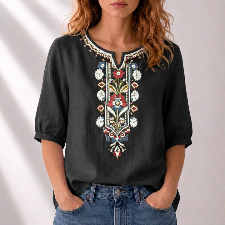 Eliza | Floral Embroidered Puff Sleeve Blouse