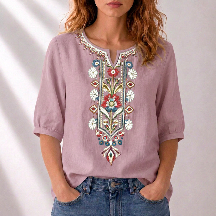 Eliza | Floral Embroidered Puff Sleeve Blouse