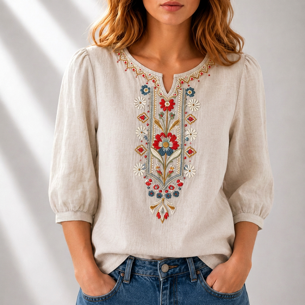 Eliza | Floral Embroidered Puff Sleeve Blouse