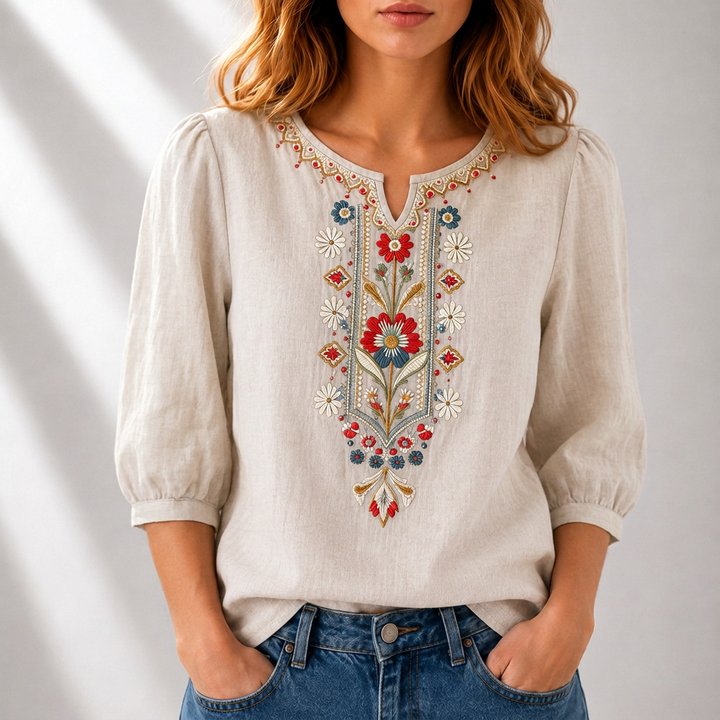 Eliza | Floral Embroidered Puff Sleeve Blouse